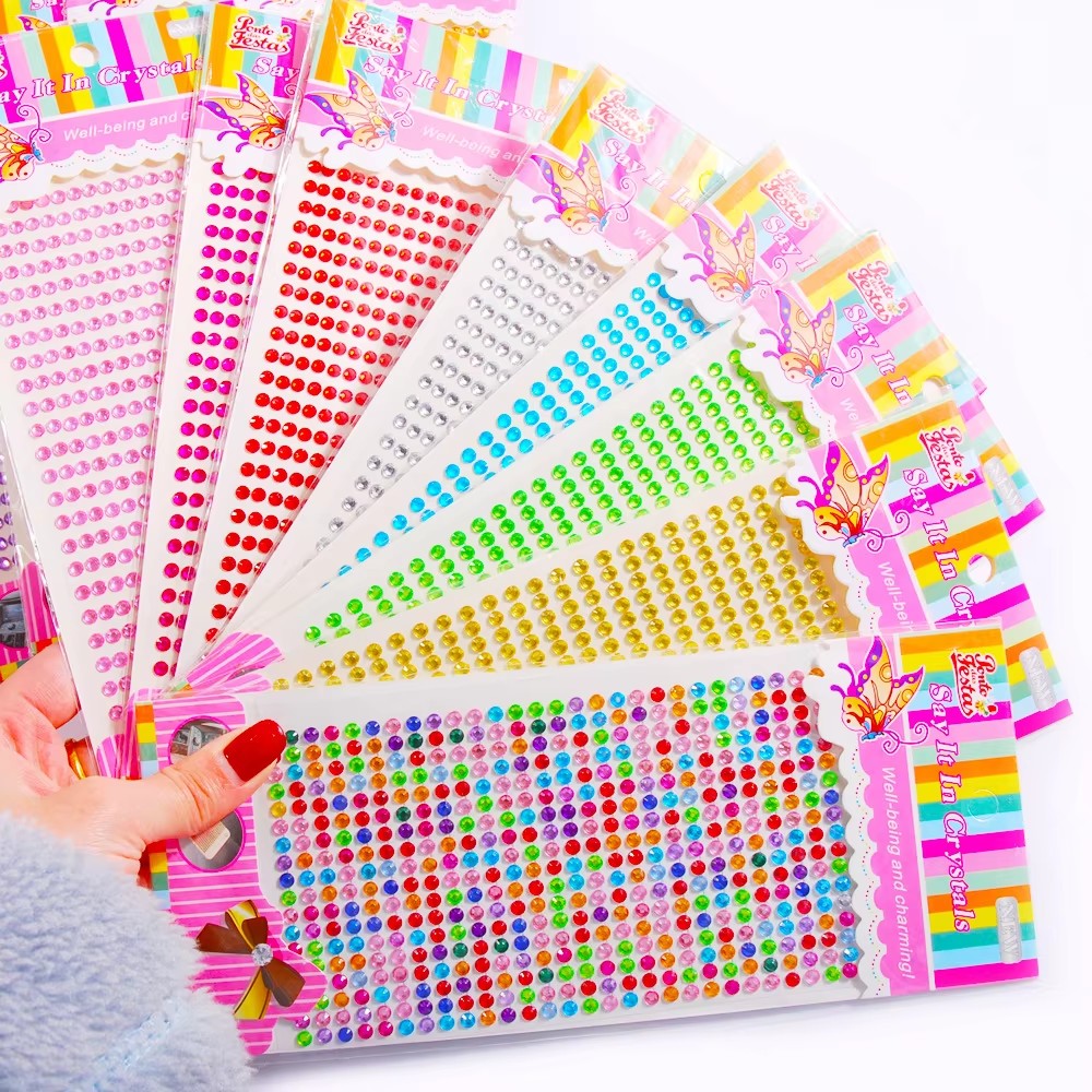 Acrylic Rhinestone Stickers 3mm Round Bling Adhesive for Bags Garment Shoes
