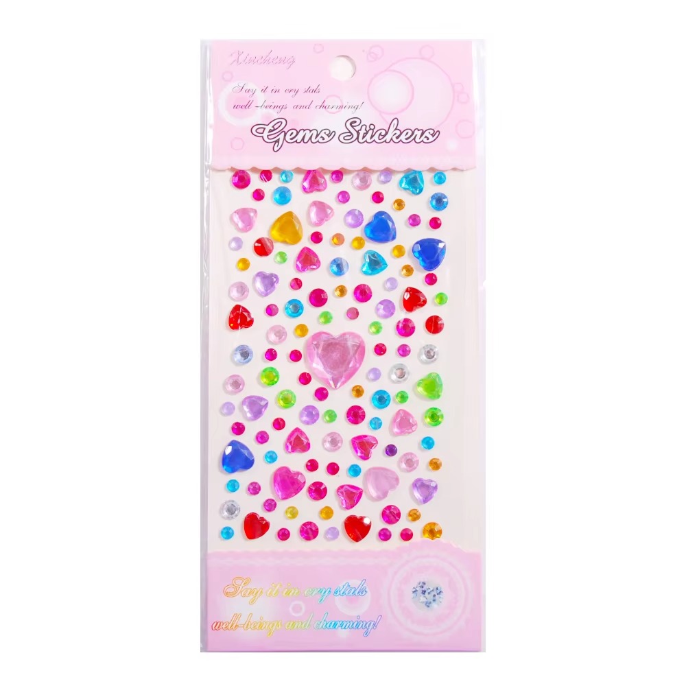 Fashion Heart Shape Acrylic Glittering Multicolor Rhinestone Face Stickers 9cm*15cm Glue-On for Bags & Shoes