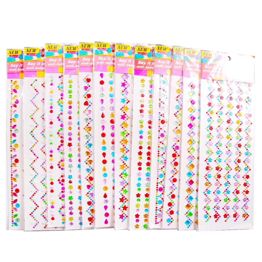 Wholesalers High Vrhinestone Glitter Face Glitter Large Rhinestone Stickers-Multicolor 9*20cm Acrylic Stickers for Bags & Shoes