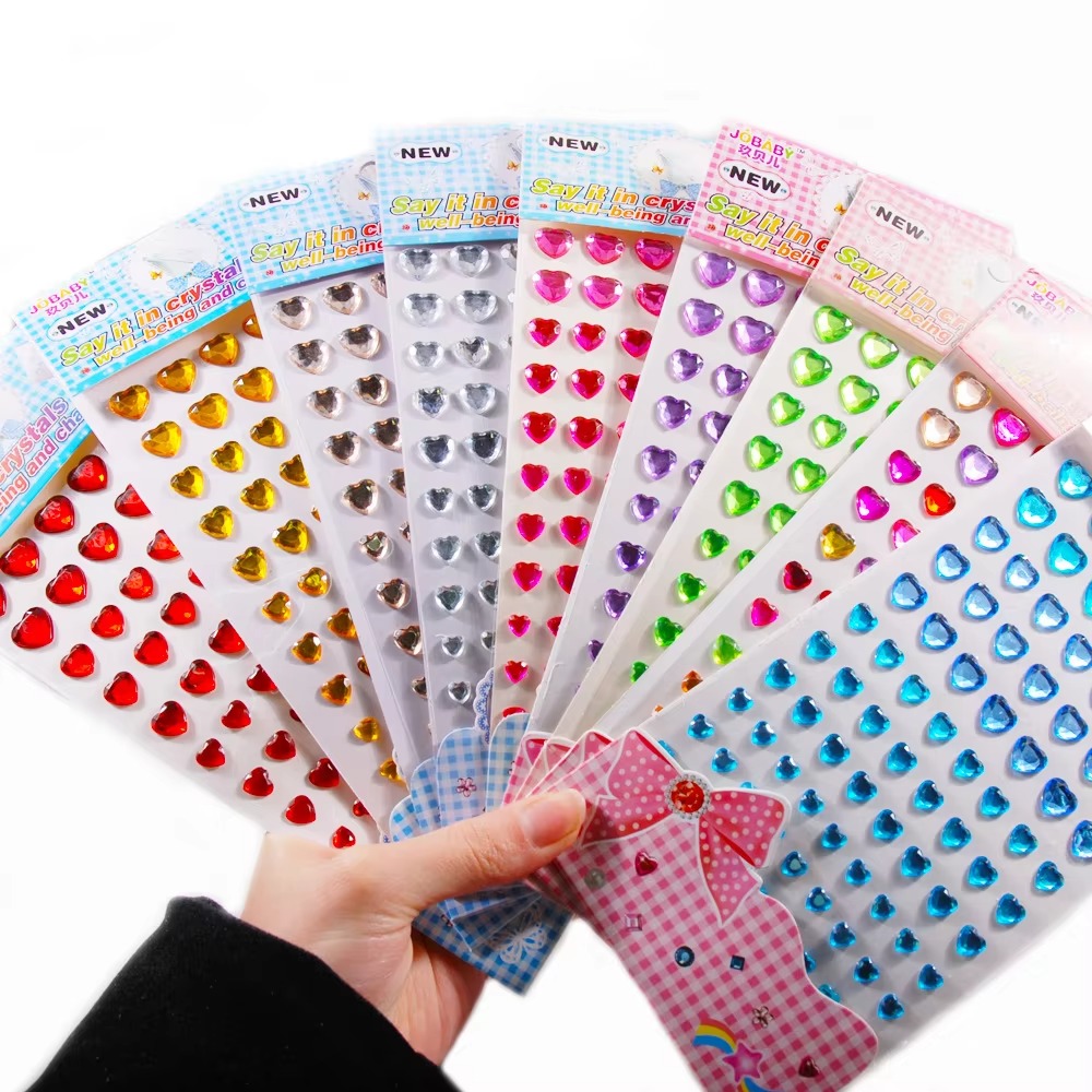 Hot Sale Rhinestone Acrylic Stickers Heart Shape 9CM*15CM for Bags Garment Nail Art Shoes