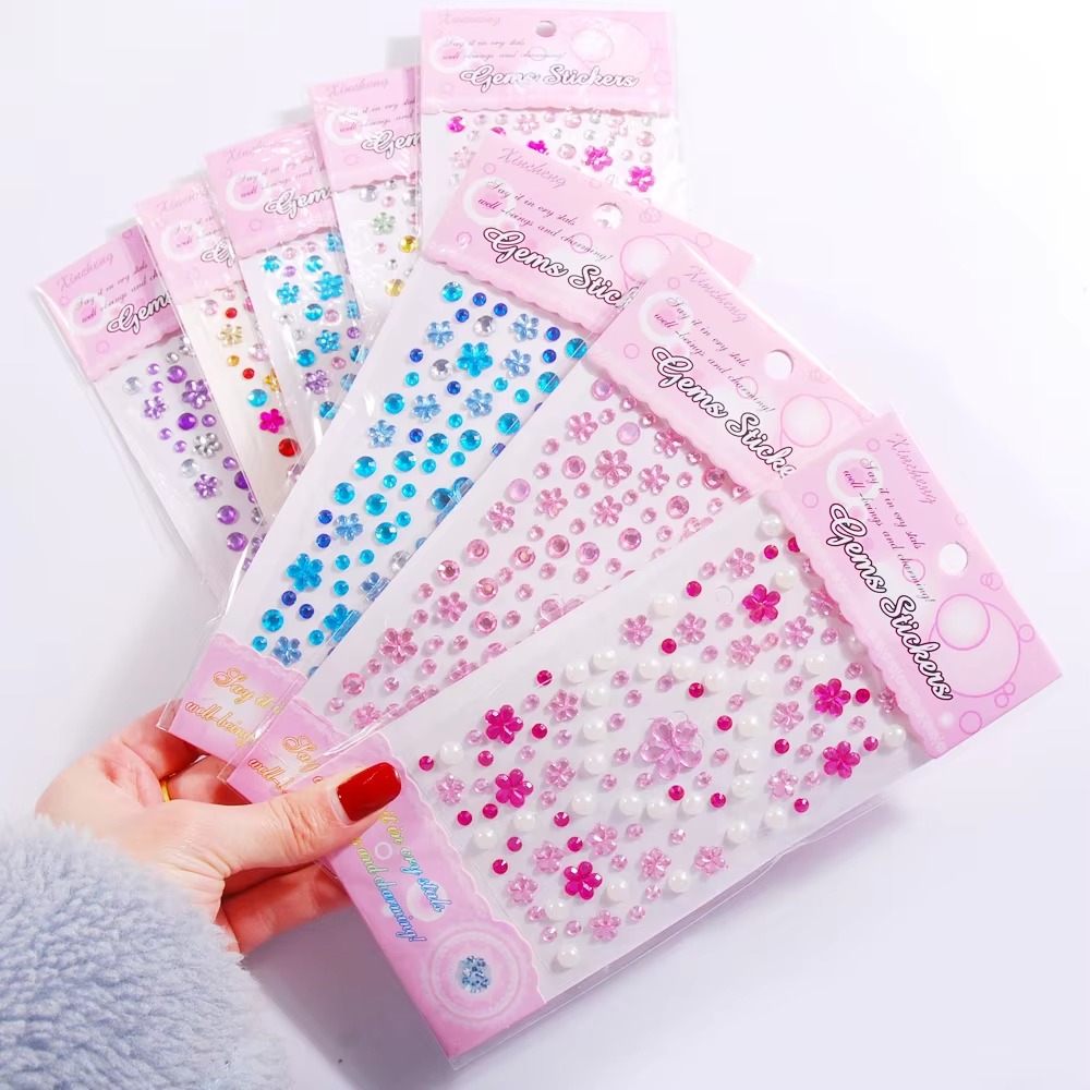 Acrylic Crystal Rhinestone Glitter Gem Self-Adhesive Sticker Sheet Multicolor 9CM*15CM for Bags Garment Shoes
